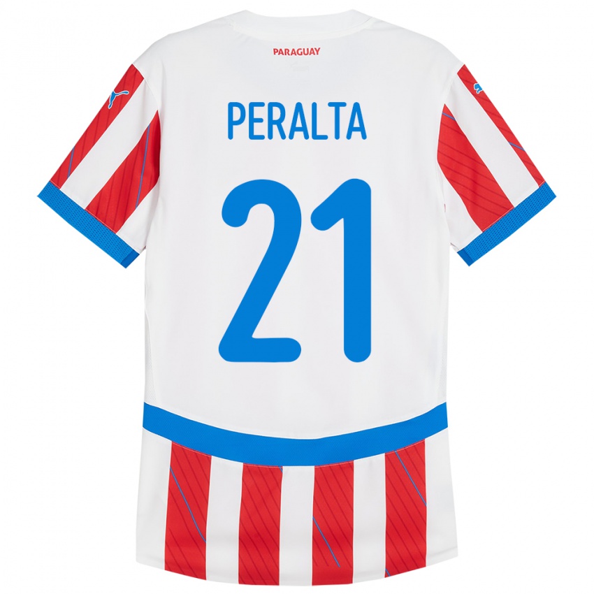 Lapset Paraguay Fabrizio Peralta #21 Valkoinen Punainen Kotipaita 24-26 Lyhythihainen Paita T-Paita