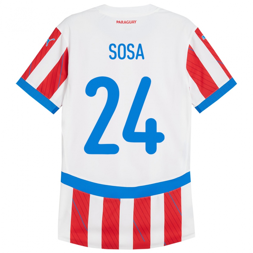 Lapset Paraguay Ramón Sosa #24 Valkoinen Punainen Kotipaita 24-26 Lyhythihainen Paita T-Paita