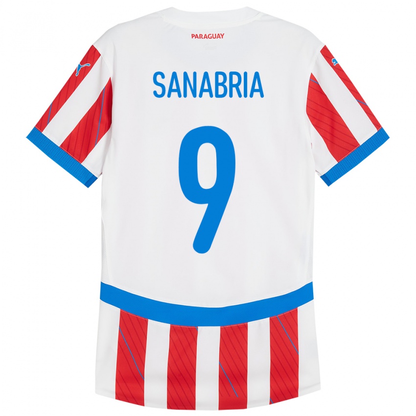 Lapset Paraguay Antonio Sanabria #9 Valkoinen Punainen Kotipaita 24-26 Lyhythihainen Paita T-Paita