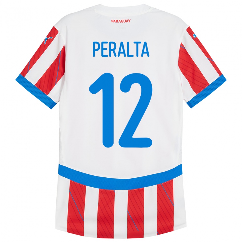 Lapset Paraguay Jesús Peralta #12 Valkoinen Punainen Kotipaita 24-26 Lyhythihainen Paita T-Paita