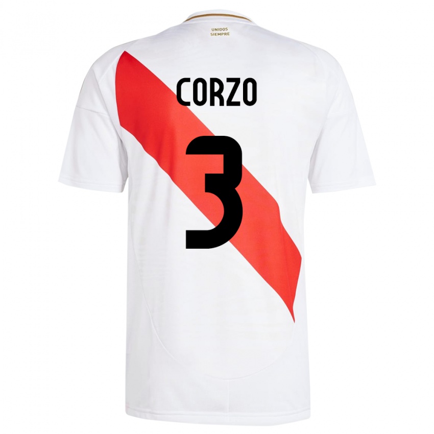 Lapset Peru Aldo Corzo #3 Valkoinen Kotipaita 24-26 Lyhythihainen Paita T-Paita