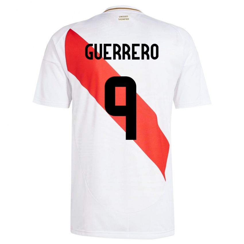 Lapset Peru Paolo Guerrero #9 Valkoinen Kotipaita 24-26 Lyhythihainen Paita T-Paita