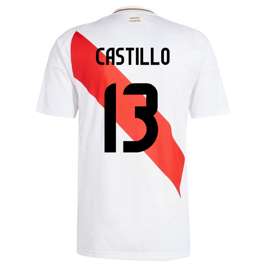 Lapset Peru Jesús Castillo #13 Valkoinen Kotipaita 24-26 Lyhythihainen Paita T-Paita