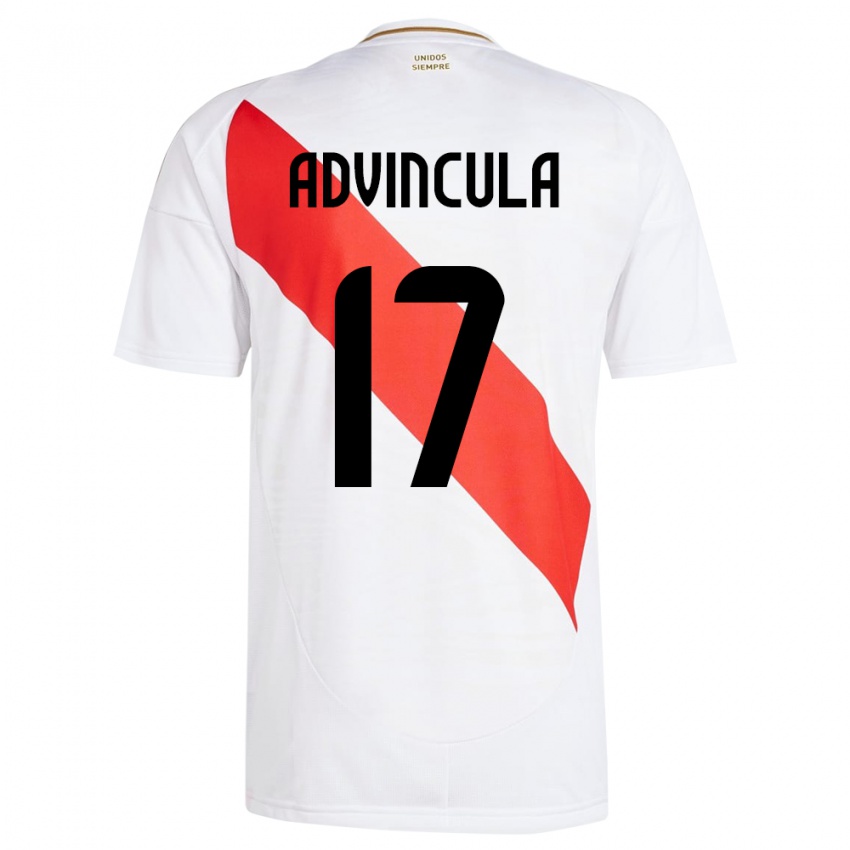 Lapset Peru Luis Advíncula #17 Valkoinen Kotipaita 24-26 Lyhythihainen Paita T-Paita