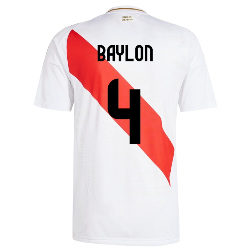 Lapset Peru Luis Baylón #4 Valkoinen Kotipaita 24-26 Lyhythihainen Paita T-Paita