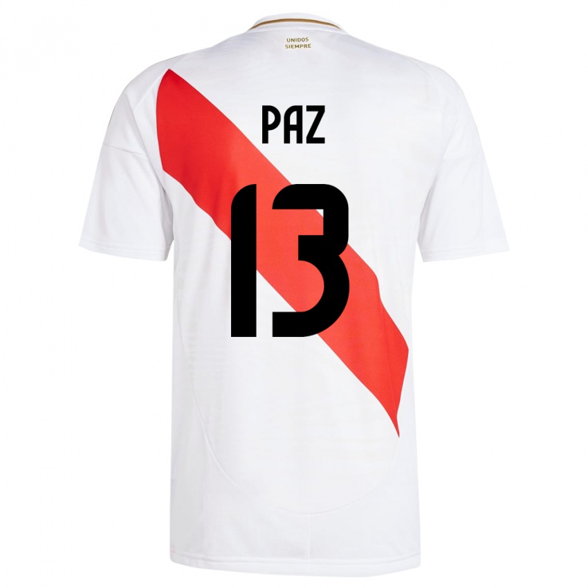 Lapset Peru Braidy Paz #13 Valkoinen Kotipaita 24-26 Lyhythihainen Paita T-Paita