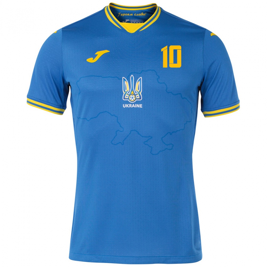 Lapset Ukraina Andriy Matkevych #10 Sininen Vieraspaita 24-26 Lyhythihainen Paita T-Paita