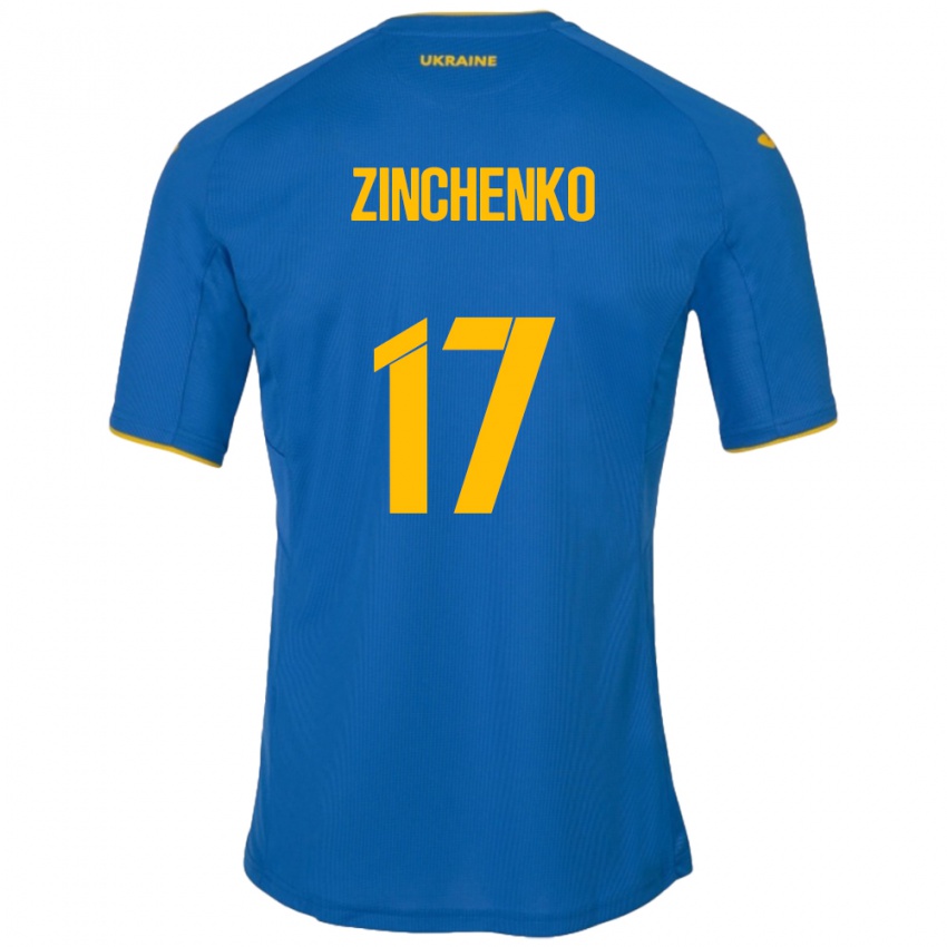 Lapset Ukraina Oleksandr Zinchenko #17 Sininen Vieraspaita 24-26 Lyhythihainen Paita T-Paita