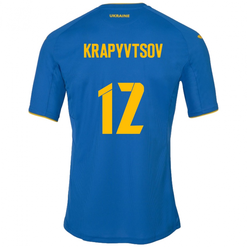 Lapset Ukraina Vladyslav Krapyvtsov #12 Sininen Vieraspaita 24-26 Lyhythihainen Paita T-Paita