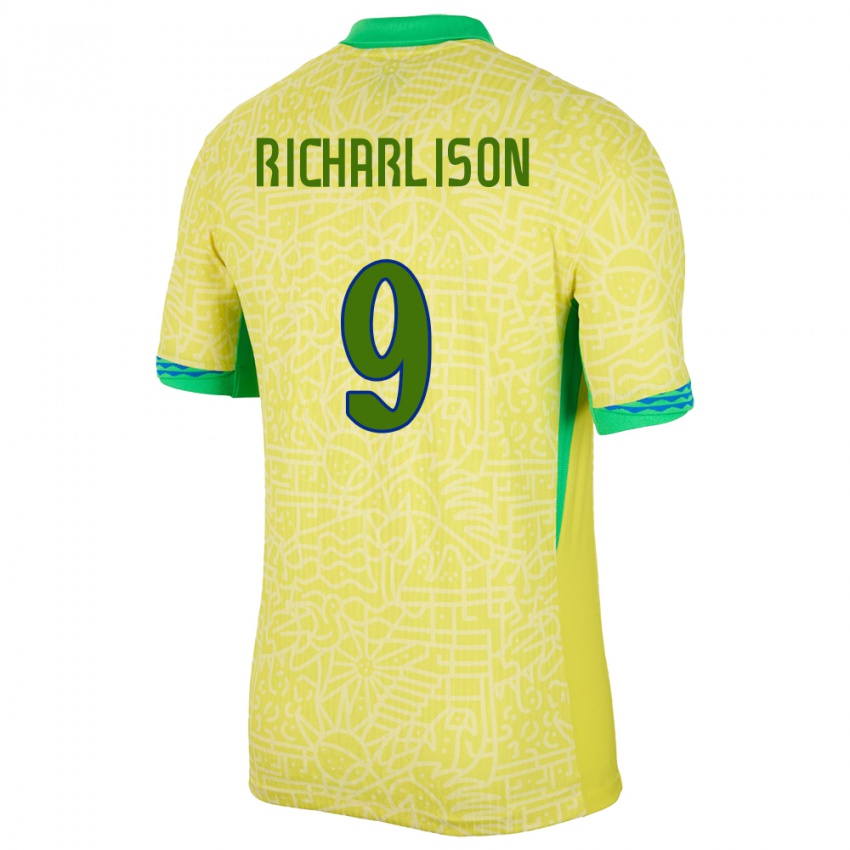 Miesten Brasilia Richarlison #9 Keltainen Kotipaita 24-26 Lyhythihainen Paita T-Paita