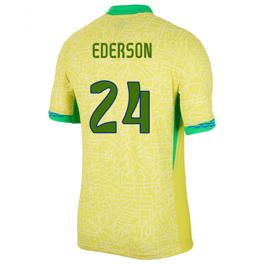 Miesten Brasilia Ederson #24 Keltainen Kotipaita 24-26 Lyhythihainen Paita T-Paita