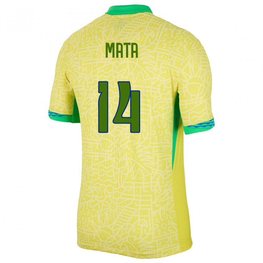 Miesten Brasilia Da Mata #14 Keltainen Kotipaita 24-26 Lyhythihainen Paita T-Paita