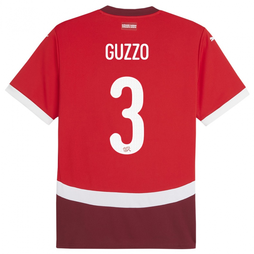 Miesten Sveitsi Ramon Guzzo #3 Punainen Kotipaita 24-26 Lyhythihainen Paita T-Paita