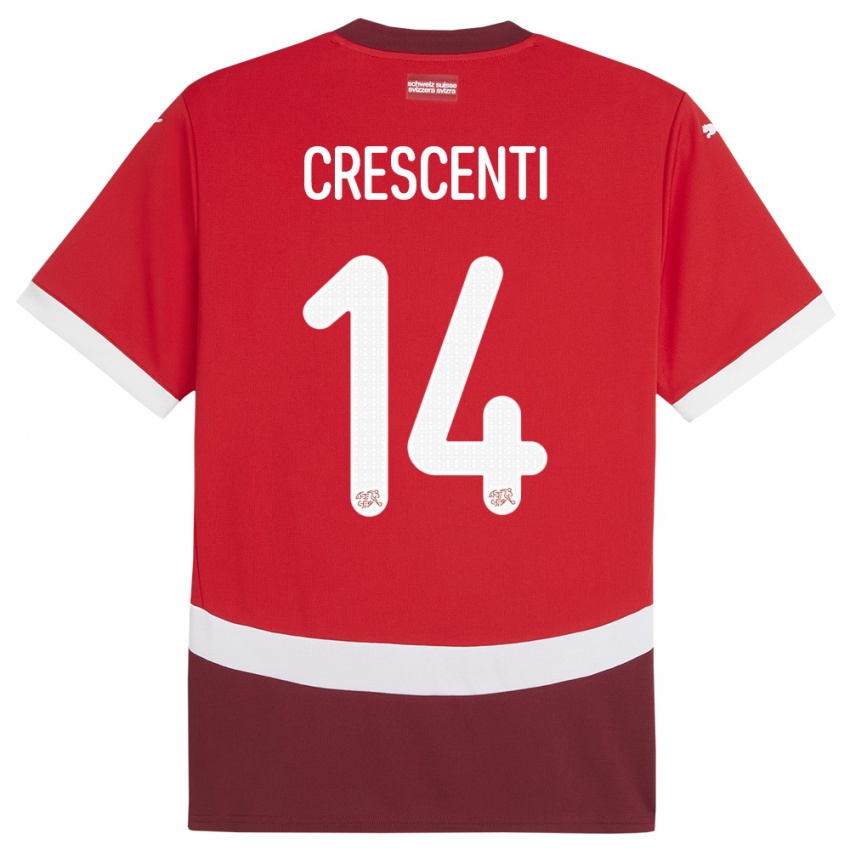 Miesten Sveitsi Federico Crescenti #14 Punainen Kotipaita 24-26 Lyhythihainen Paita T-Paita