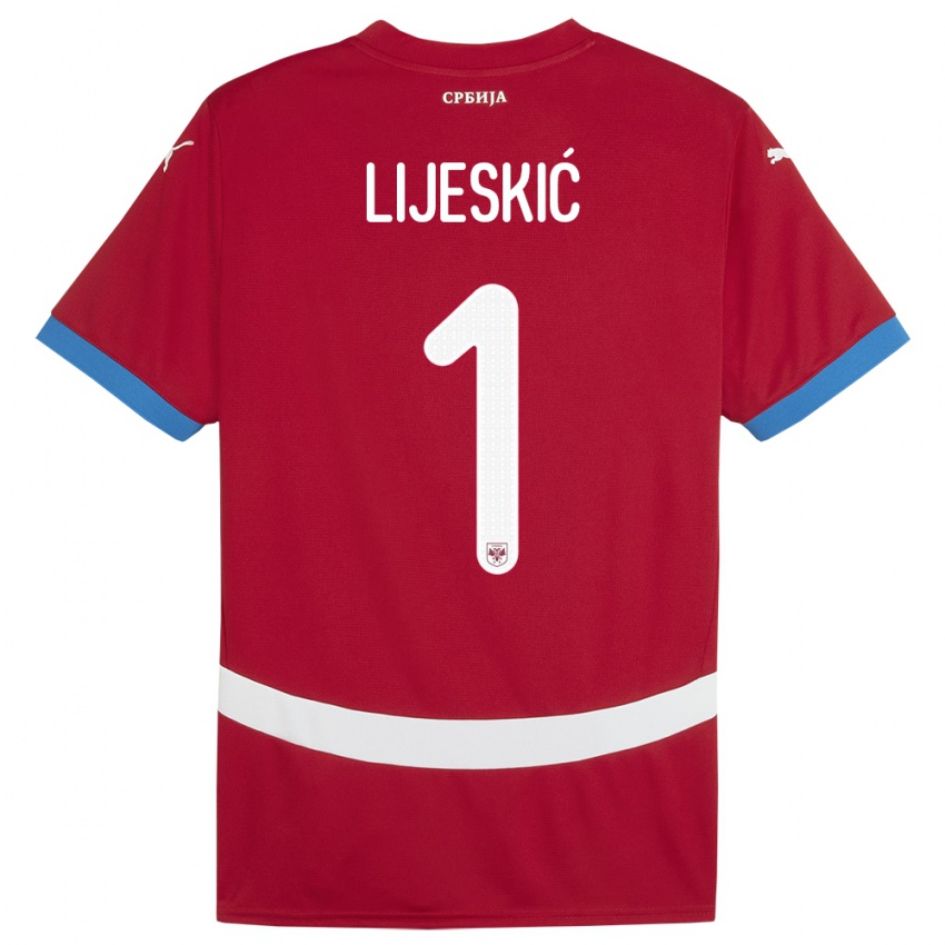 Miesten Serbia Luka Lijeskic #1 Punainen Kotipaita 24-26 Lyhythihainen Paita T-Paita