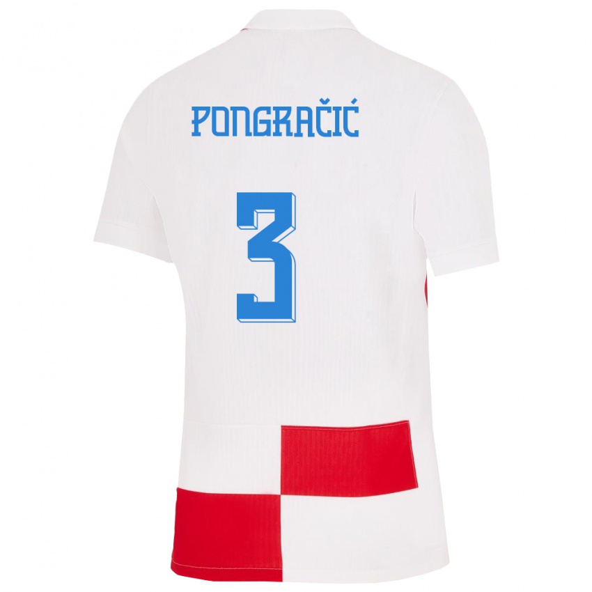 Miesten Kroatia Marin Pongracic #3 Valkoinen Punainen Kotipaita 24-26 Lyhythihainen Paita T-Paita