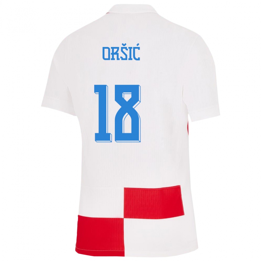 Miesten Kroatia Mislav Orsic #18 Valkoinen Punainen Kotipaita 24-26 Lyhythihainen Paita T-Paita