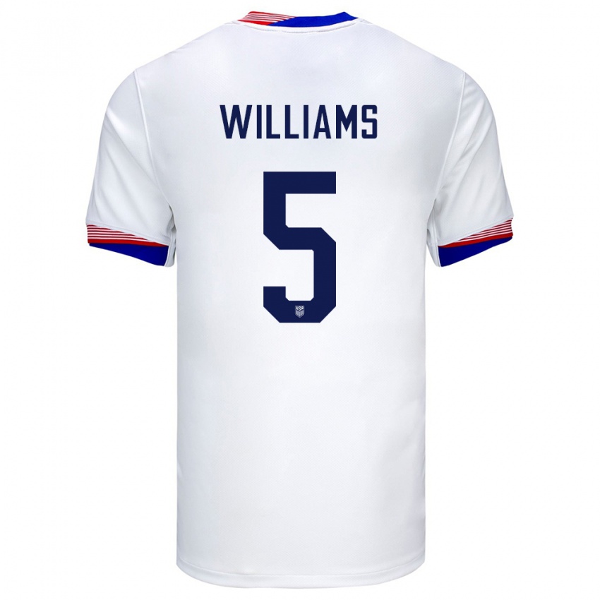Miesten Yhdysvallat Thomas Williams #5 Valkoinen Kotipaita 24-26 Lyhythihainen Paita T-Paita