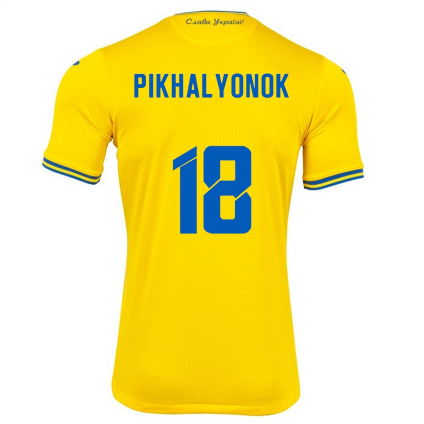 Miesten Ukraina Oleksandr Pikhalyonok #18 Keltainen Kotipaita 24-26 Lyhythihainen Paita T-Paita