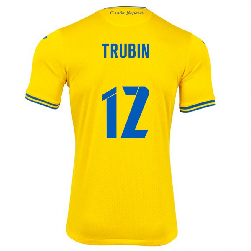 Miesten Ukraina Anatoliy Trubin #12 Keltainen Kotipaita 24-26 Lyhythihainen Paita T-Paita