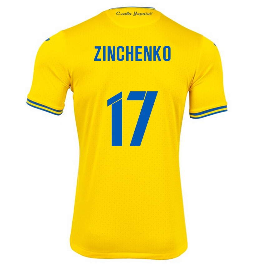 Miesten Ukraina Oleksandr Zinchenko #17 Keltainen Kotipaita 24-26 Lyhythihainen Paita T-Paita