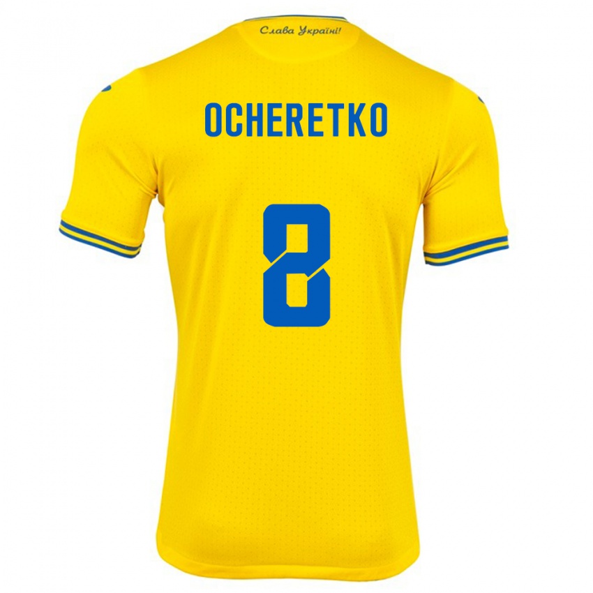 Miesten Ukraina Oleg Ocheretko #8 Keltainen Kotipaita 24-26 Lyhythihainen Paita T-Paita