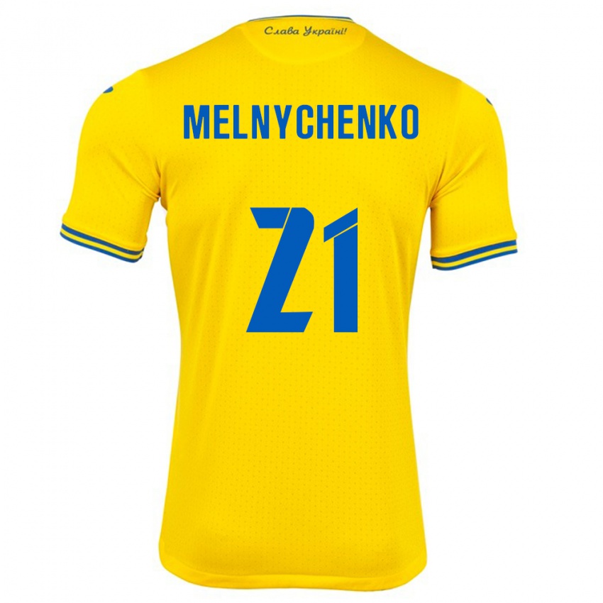 Miesten Ukraina Maksym Melnychenko #21 Keltainen Kotipaita 24-26 Lyhythihainen Paita T-Paita