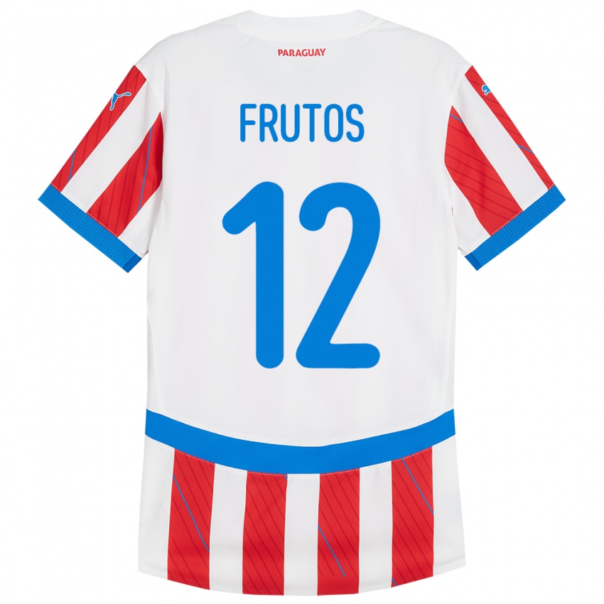 Miesten Paraguay Rodrigo Frutos #12 Valkoinen Punainen Kotipaita 24-26 Lyhythihainen Paita T-Paita