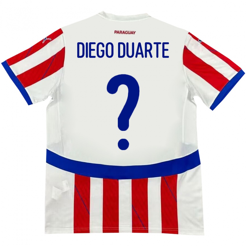 Miesten Paraguay Diego Duarte #0 Valkoinen Punainen Kotipaita 24-26 Lyhythihainen Paita T-Paita