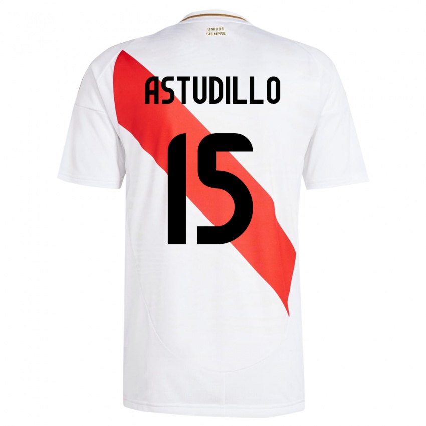 Miesten Peru Julinho Astudillo #15 Valkoinen Kotipaita 24-26 Lyhythihainen Paita T-Paita