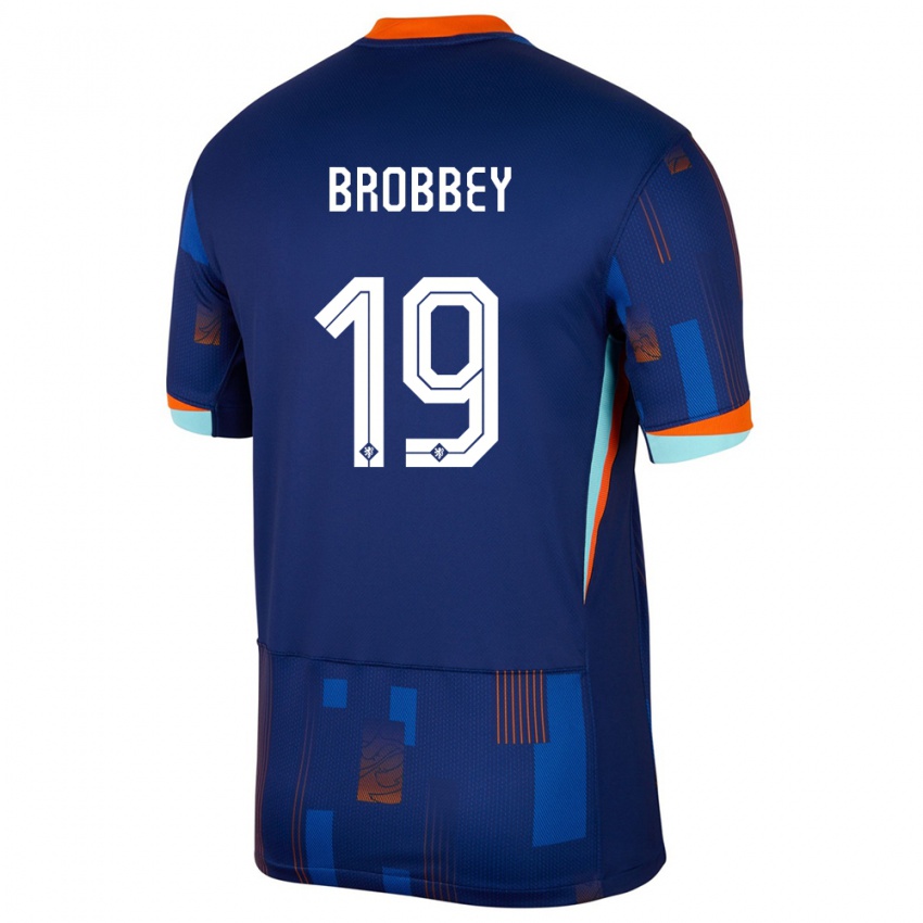 Miesten Alankomaat Brian Brobbey #19 Sininen Vieraspaita 24-26 Lyhythihainen Paita T-Paita