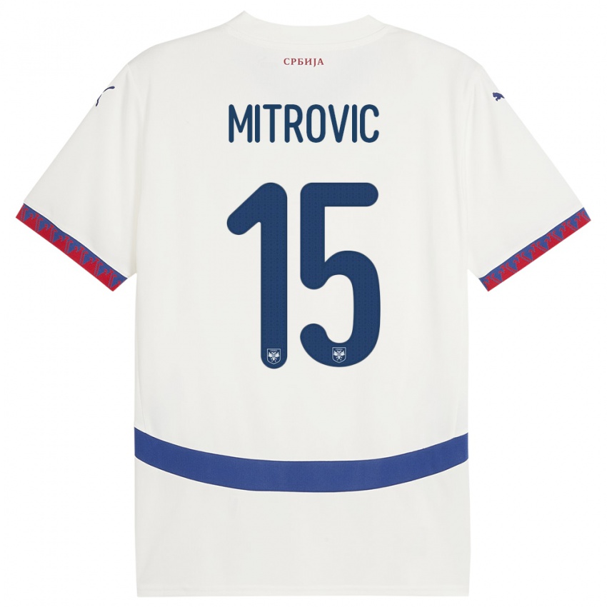 Miesten Serbia Stefan Mitrovic #15 Valkoinen Vieraspaita 24-26 Lyhythihainen Paita T-Paita