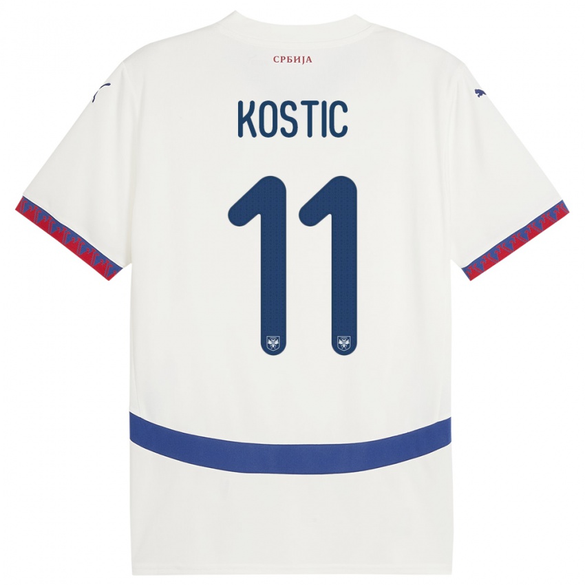 Miesten Serbia Filip Kostic #11 Valkoinen Vieraspaita 24-26 Lyhythihainen Paita T-Paita