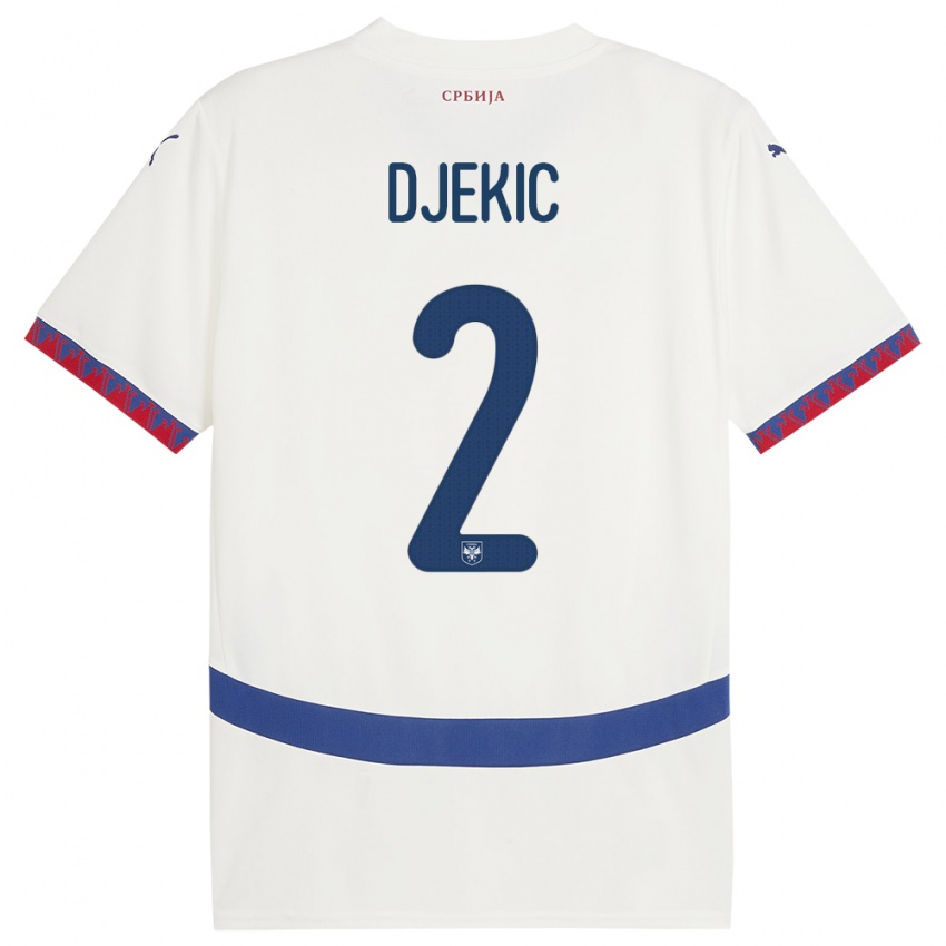 Miesten Serbia Djuro Giulio Djekic #2 Valkoinen Vieraspaita 24-26 Lyhythihainen Paita T-Paita