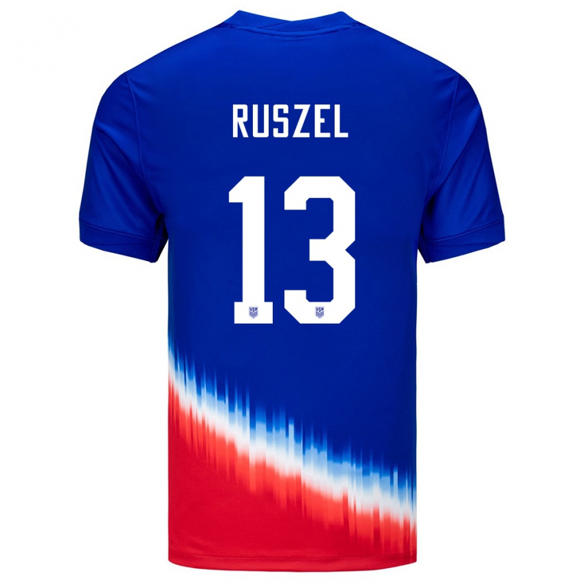 Miesten Yhdysvallat Marcel Ruszel #13 Sininen Vieraspaita 24-26 Lyhythihainen Paita T-Paita