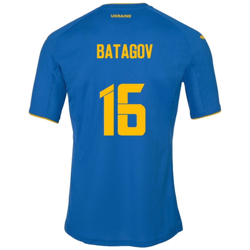 Miesten Ukraina Arseniy Batagov #16 Sininen Vieraspaita 24-26 Lyhythihainen Paita T-Paita