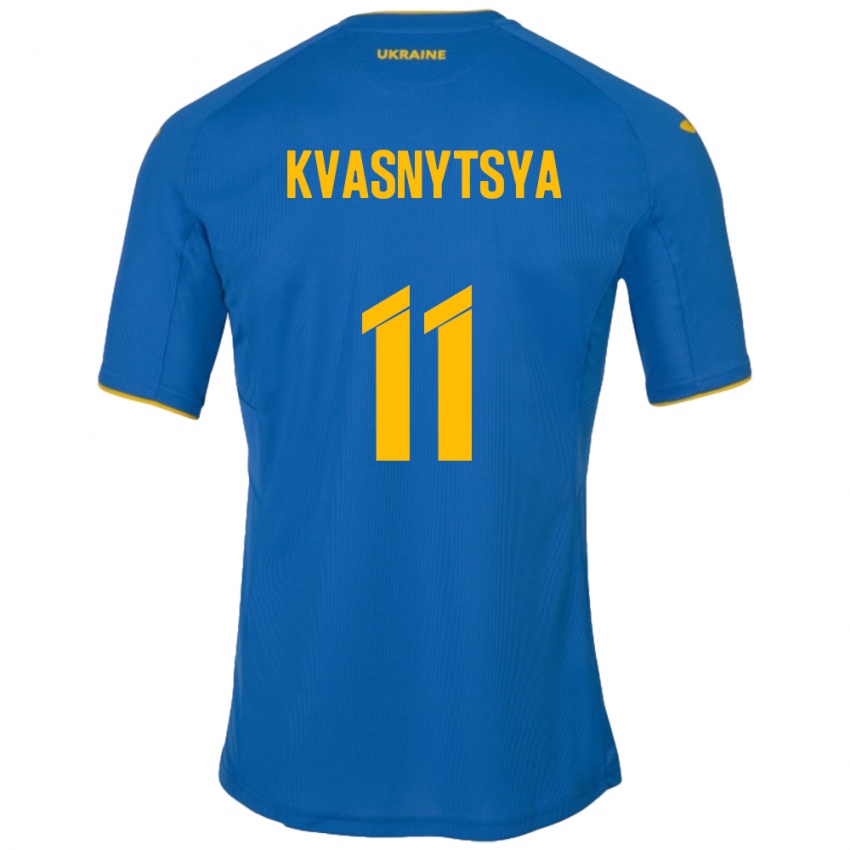 Miesten Ukraina Ilya Kvasnytsya #11 Sininen Vieraspaita 24-26 Lyhythihainen Paita T-Paita