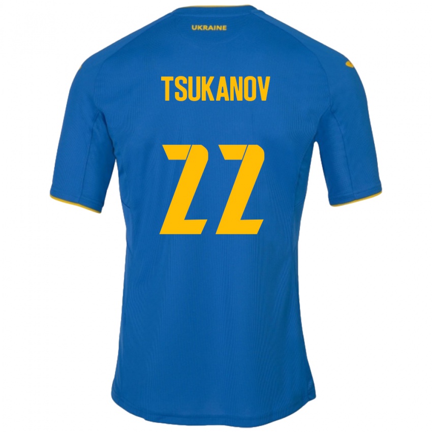 Miesten Ukraina Viktor Tsukanov #22 Sininen Vieraspaita 24-26 Lyhythihainen Paita T-Paita