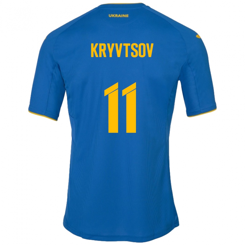 Miesten Ukraina Nikita Kryvtsov #11 Sininen Vieraspaita 24-26 Lyhythihainen Paita T-Paita