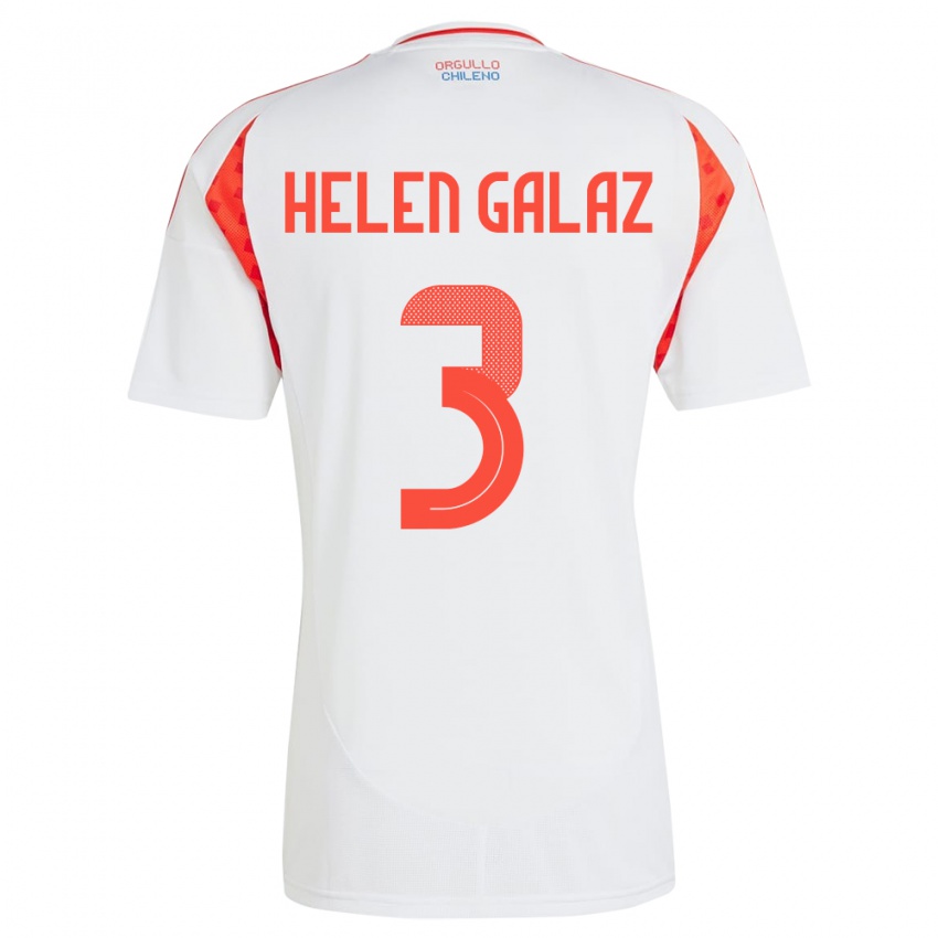 Miesten Chile Su Helen Galaz #3 Valkoinen Vieraspaita 24-26 Lyhythihainen Paita T-Paita