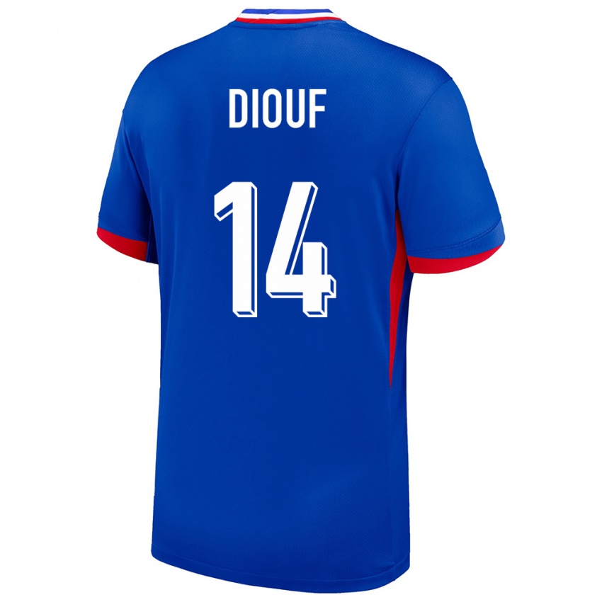 Naisten Ranska Andy Diouf #14 Sininen Kotipaita 24-26 Lyhythihainen Paita T-Paita