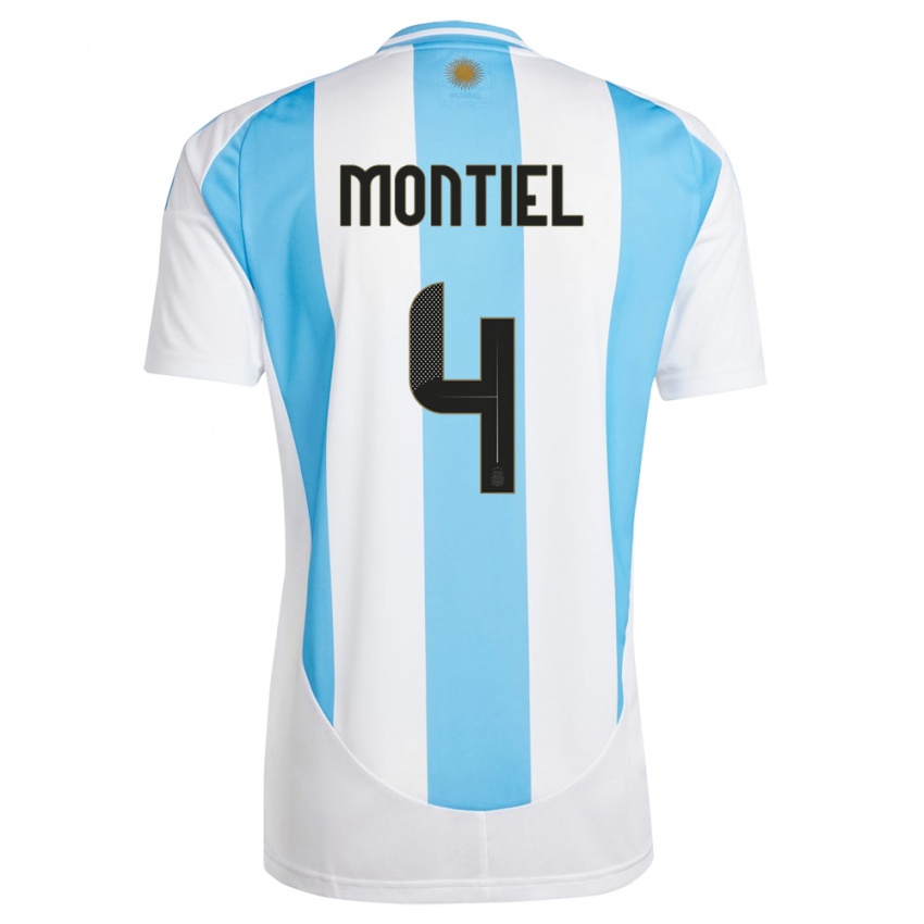 Naisten Argentiina Gonzalo Montiel #4 Valkoinen Sininen Kotipaita 24-26 Lyhythihainen Paita T-Paita