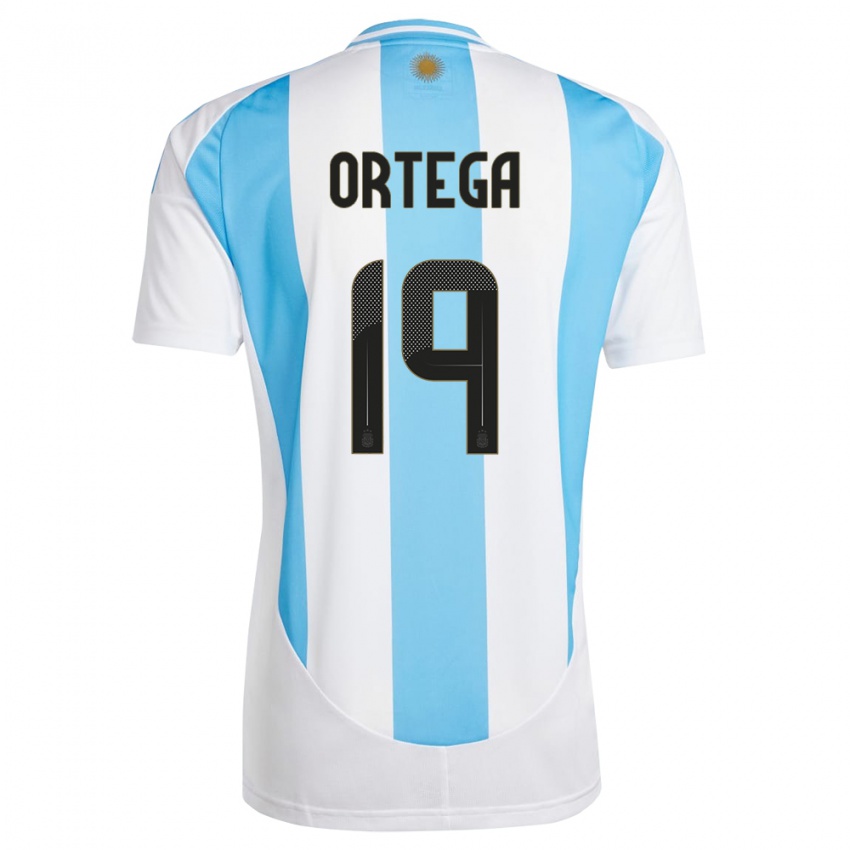 Naisten Argentiina Francisco Ortega #19 Valkoinen Sininen Kotipaita 24-26 Lyhythihainen Paita T-Paita