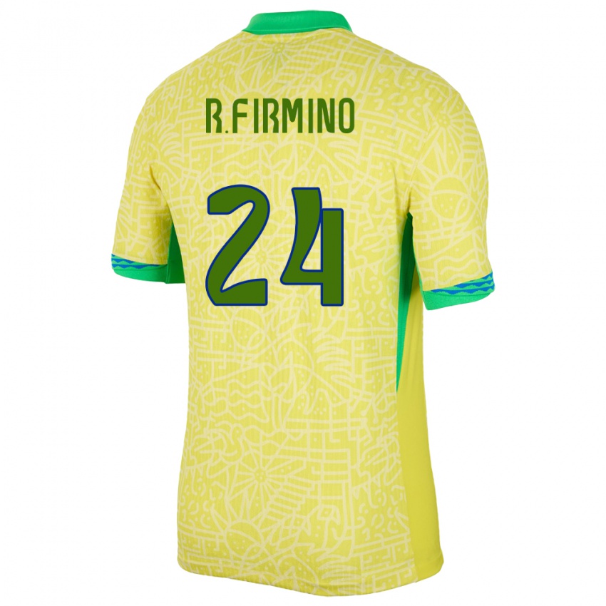 Naisten Brasilia Roberto Firmino #24 Keltainen Kotipaita 24-26 Lyhythihainen Paita T-Paita