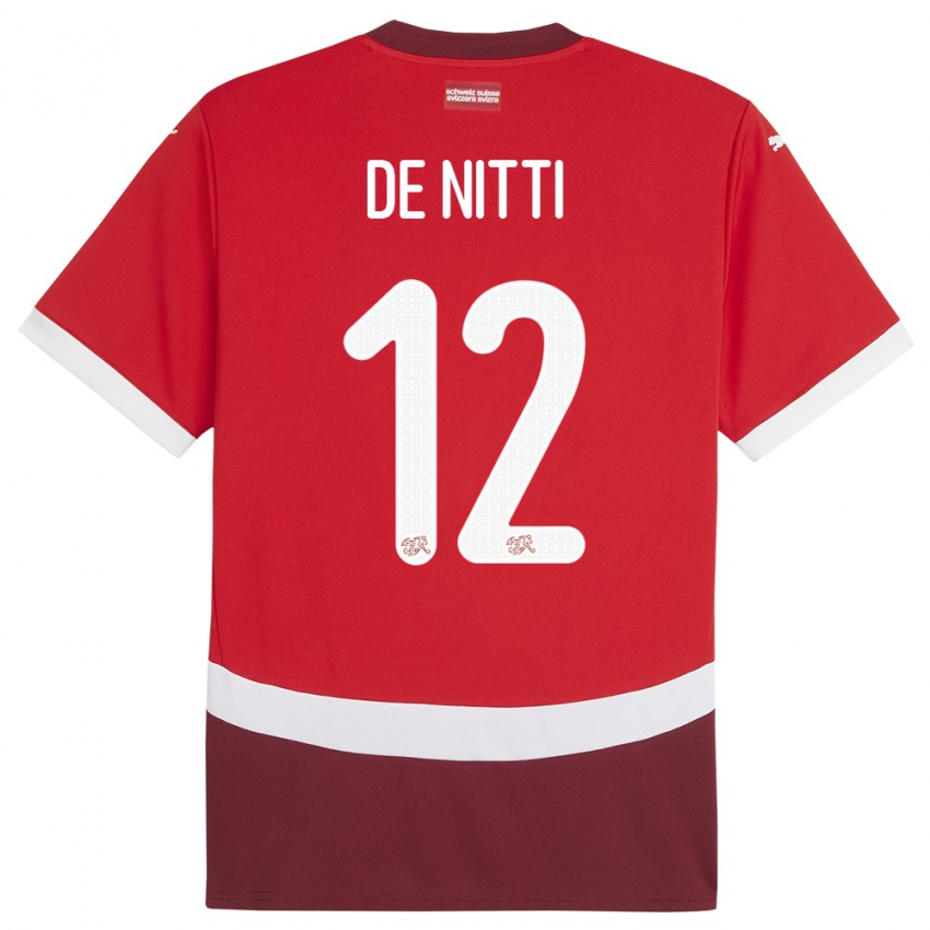Naisten Sveitsi Gianni De Nitti #12 Punainen Kotipaita 24-26 Lyhythihainen Paita T-Paita