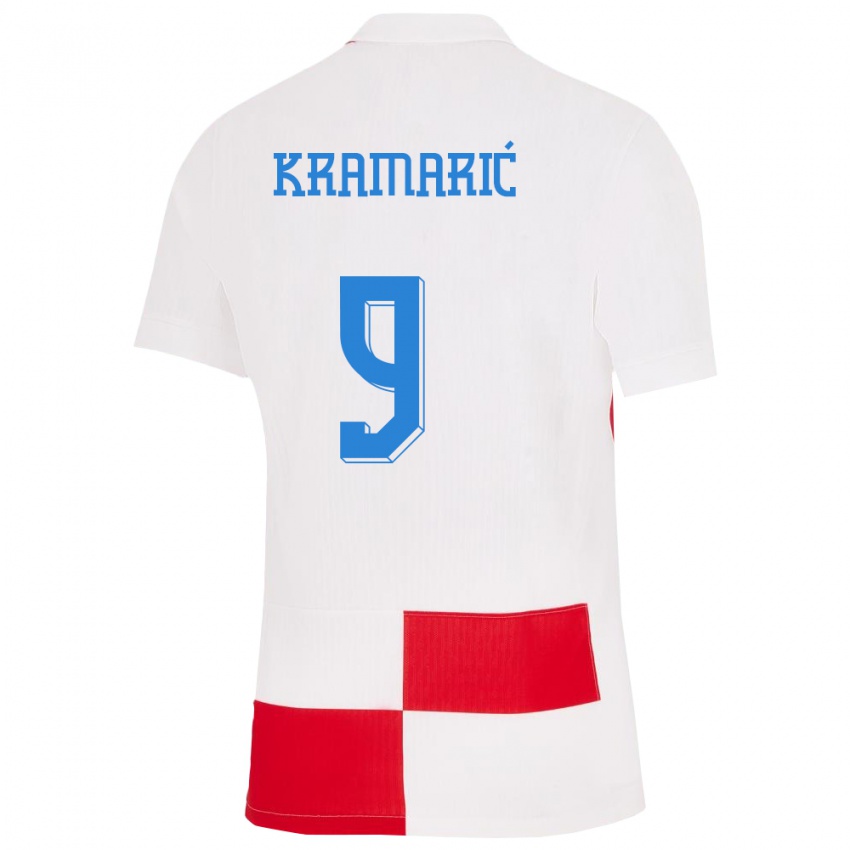 Naisten Kroatia Andrej Kramaric #9 Valkoinen Punainen Kotipaita 24-26 Lyhythihainen Paita T-Paita