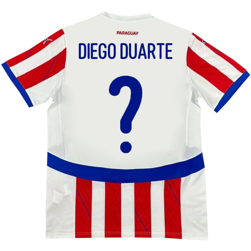 Naisten Paraguay Diego Duarte #0 Valkoinen Punainen Kotipaita 24-26 Lyhythihainen Paita T-Paita