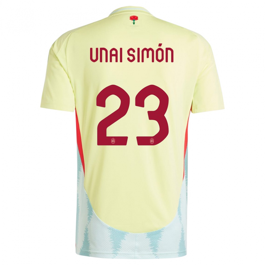 Naisten Espanja Unai Simon #23 Keltainen Vieraspaita 24-26 Lyhythihainen Paita T-Paita