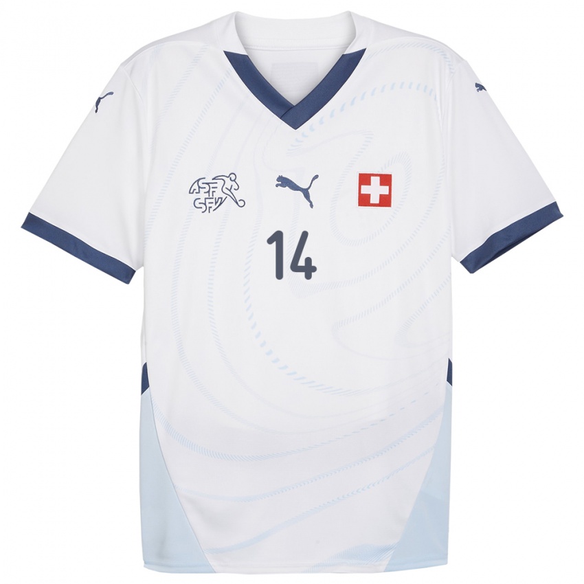 Naisten Sveitsi Federico Crescenti #14 Valkoinen Vieraspaita 24-26 Lyhythihainen Paita T-Paita