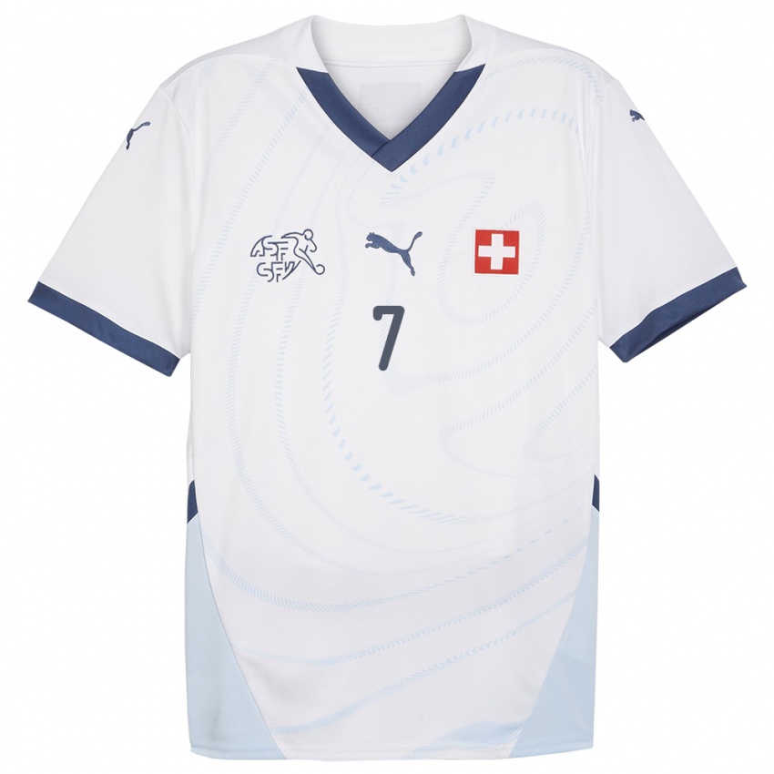 Naisten Sveitsi Riola Xhemaili #7 Valkoinen Vieraspaita 24-26 Lyhythihainen Paita T-Paita